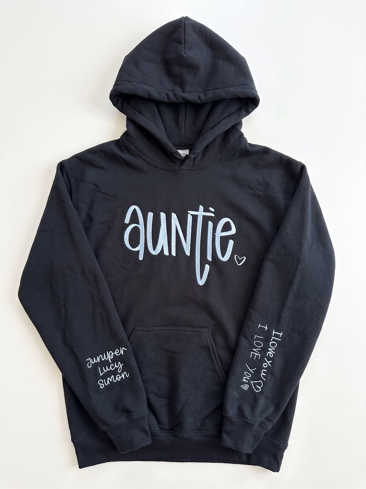 Auntie hoodie — names + "I love you"