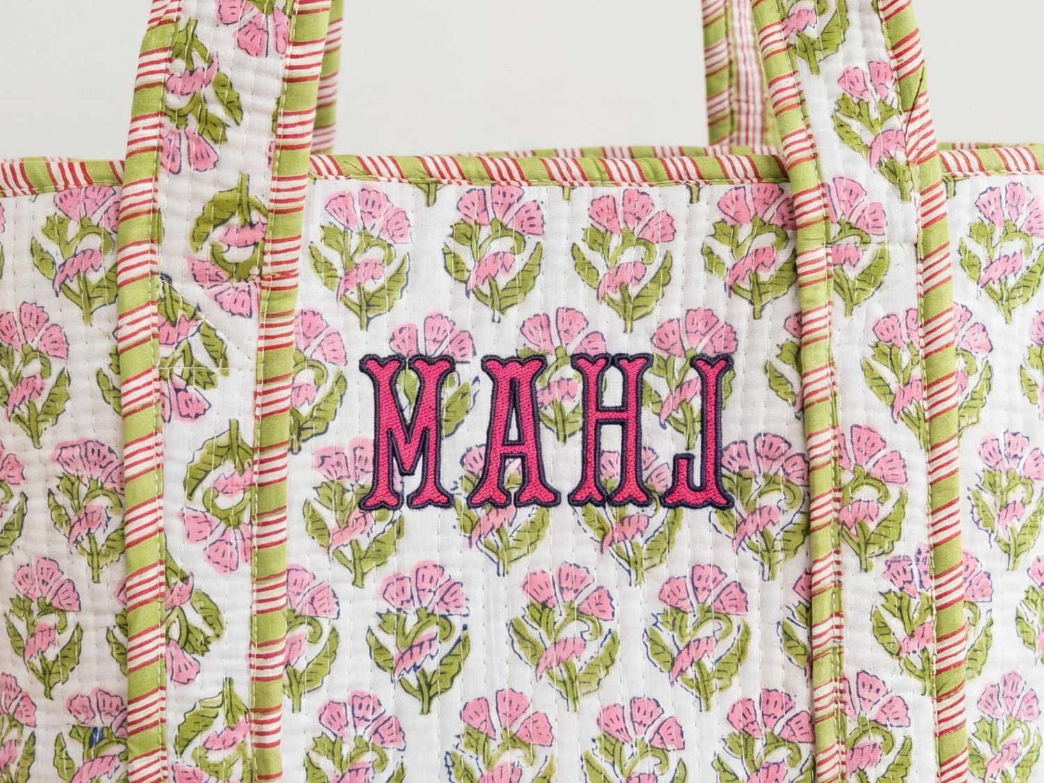Floral block-print MAHJ tote